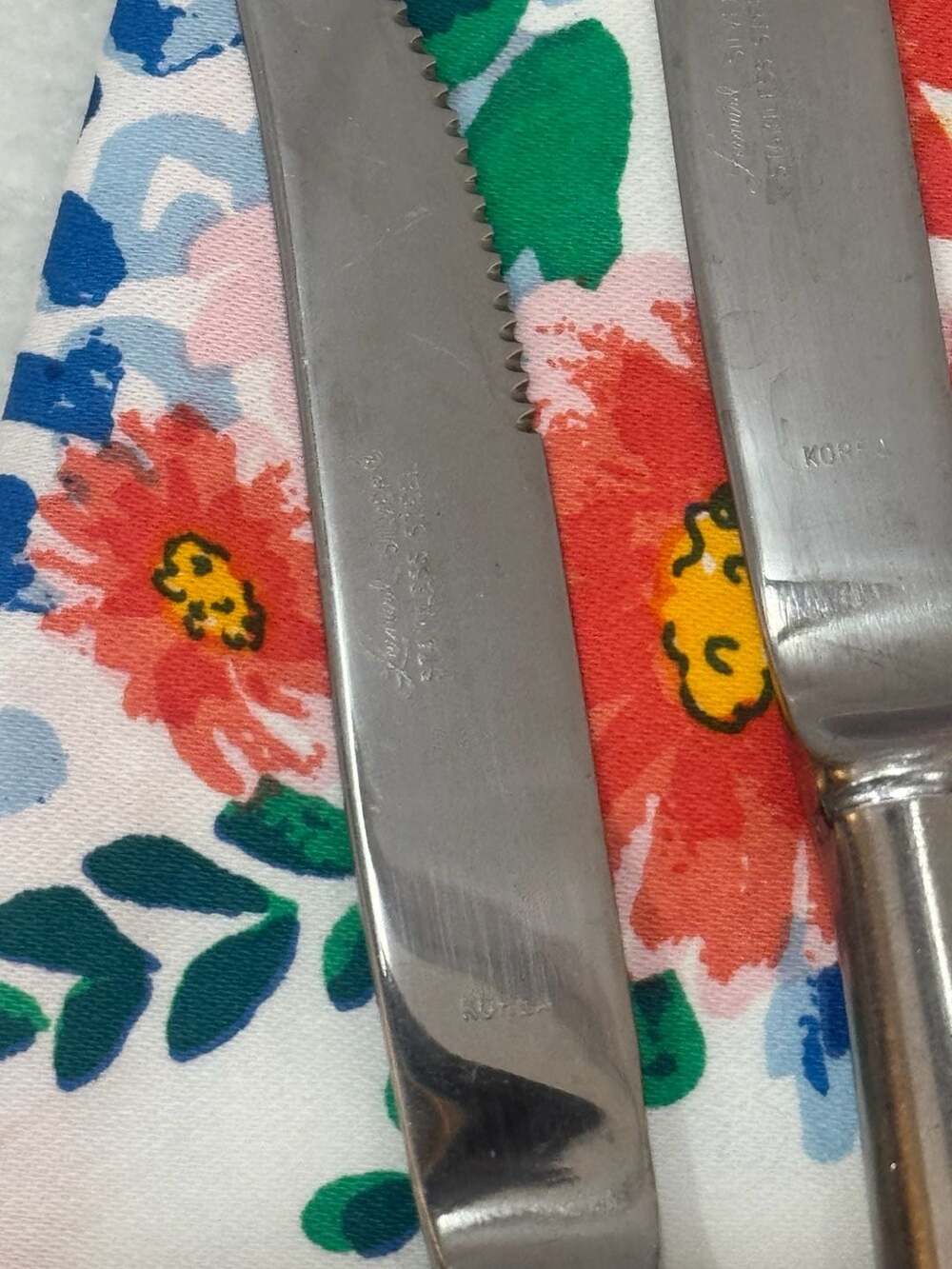 Set of 5 Vintage Leonard Silver Stainless Steel Serrated Steak Knives Korea